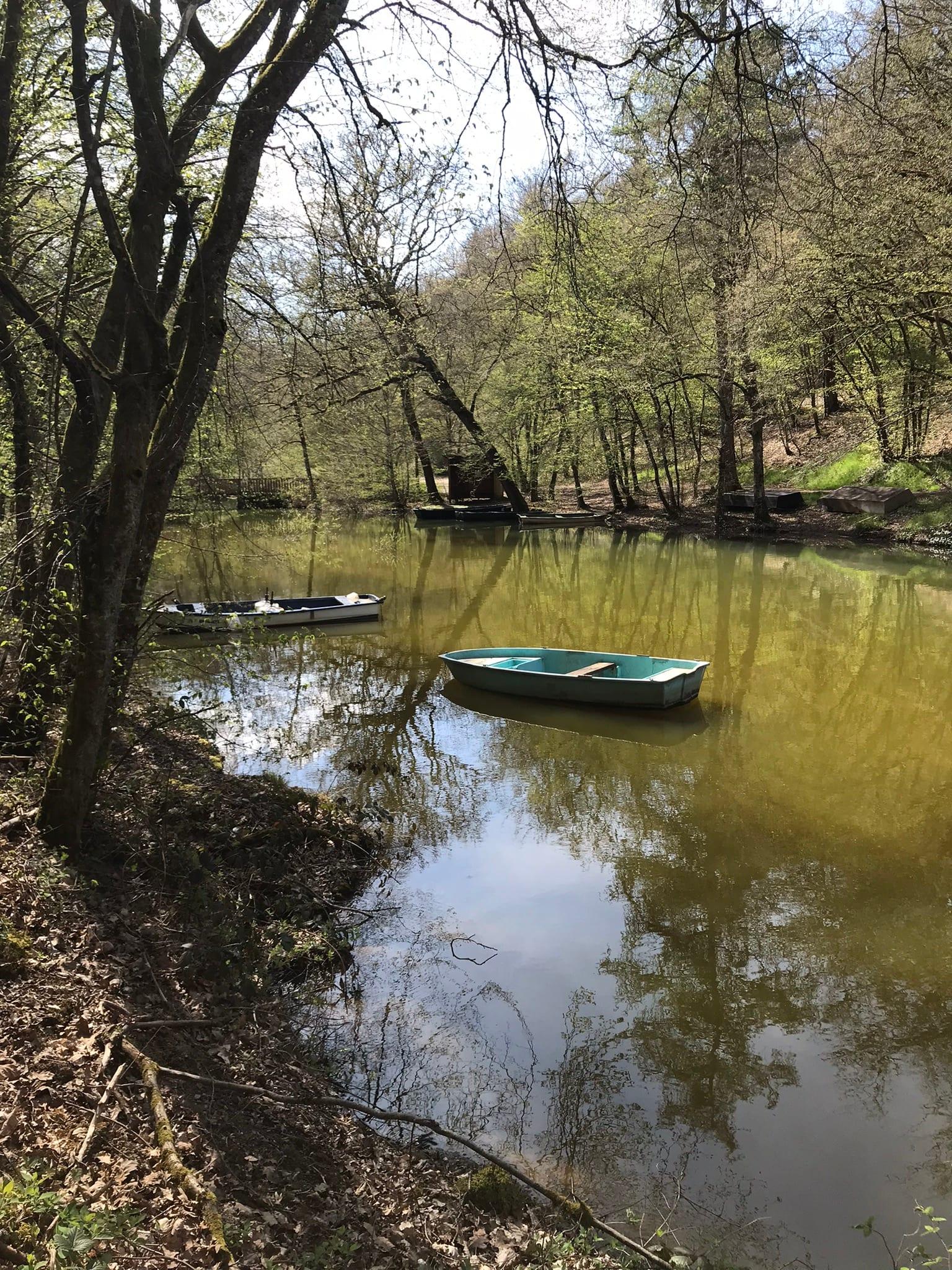 Une barque amarrée dans l'eau verte du lac